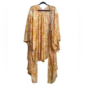 Free People Floral Yellow Kimono